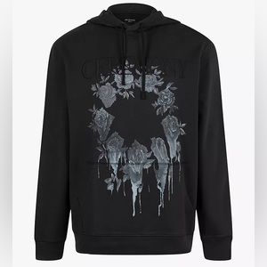 All Saints Black Hoodie with Gray Floral Design